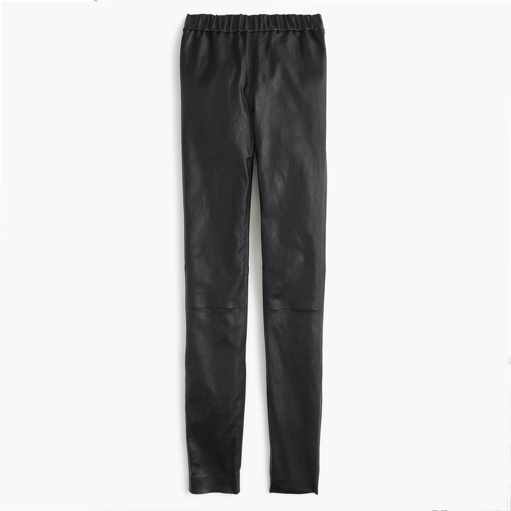 NWOT J Crew Collection Black 100% Leather Stretch Legging Sz 000 seam separated